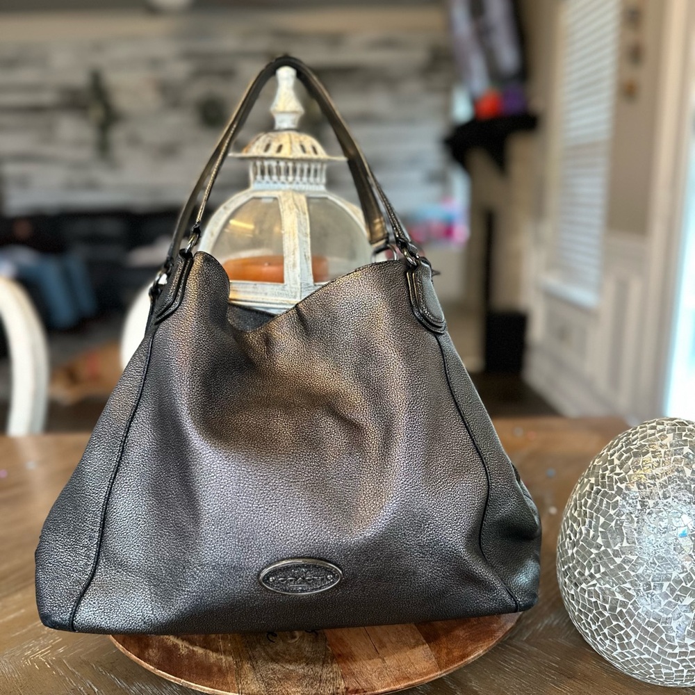 Coach Edie 31 metallic gunmetal Leather Tote Bag